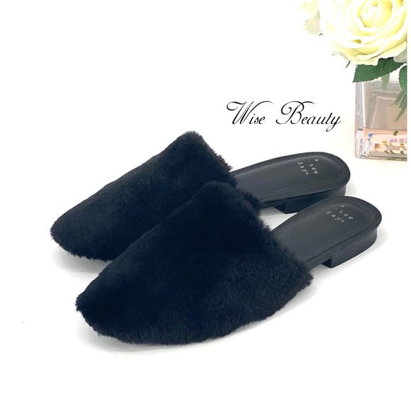 NEW Women’s Carter Faux Fur Fuzzy Mule Size 7 Slip-On Shoe Black - A New Day - Picture 3 of 7